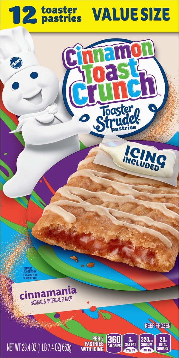 slide 1 of 9, Cinnamon Toast Crunch Pillsbury Toaster Strudel, Cinnamon Toast Crunch, Frozen Pastries, 12 ct, 12 ct