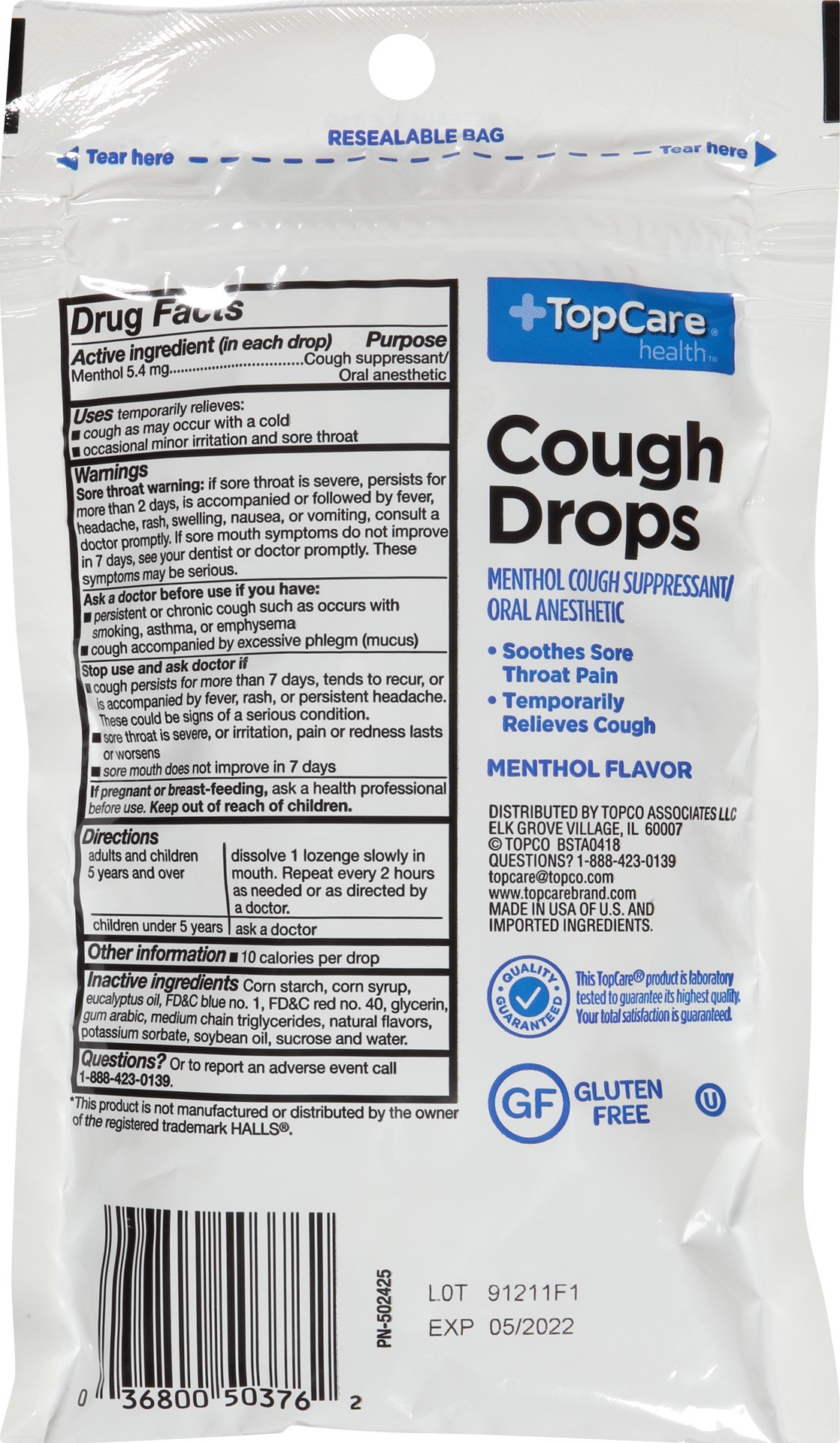 slide 6 of 6, TopCare Menthol Cough Drops - Eucalyptus, 30 ct