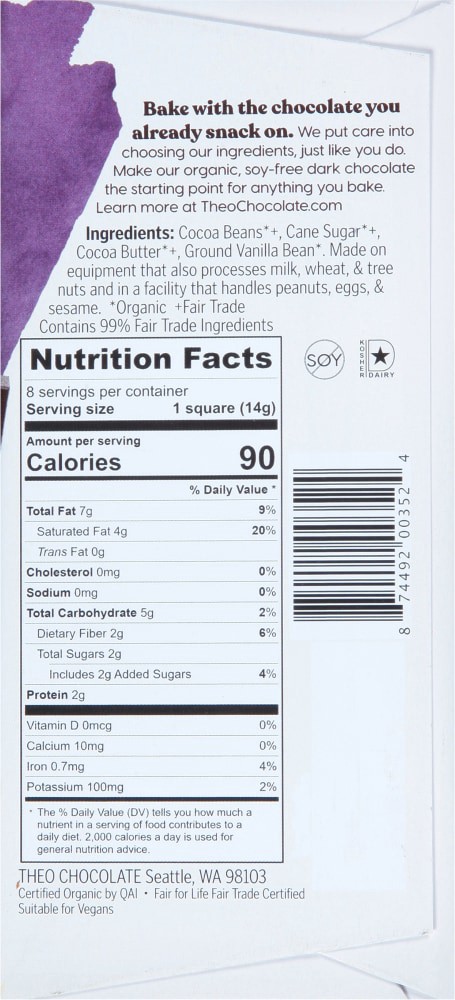 slide 2 of 2, Theo Chocolate Organic 85% Dark Chocolate Baking Bar - 4 oz, 4 oz