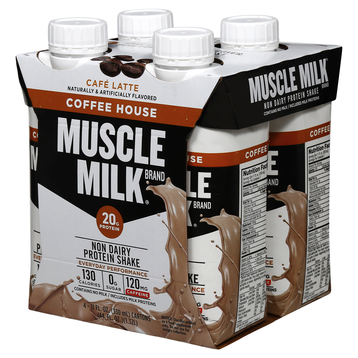 slide 3 of 8, Muscle Milk Coffee House Cafe Latte Protein Shake, 4 ct; 11 fl oz