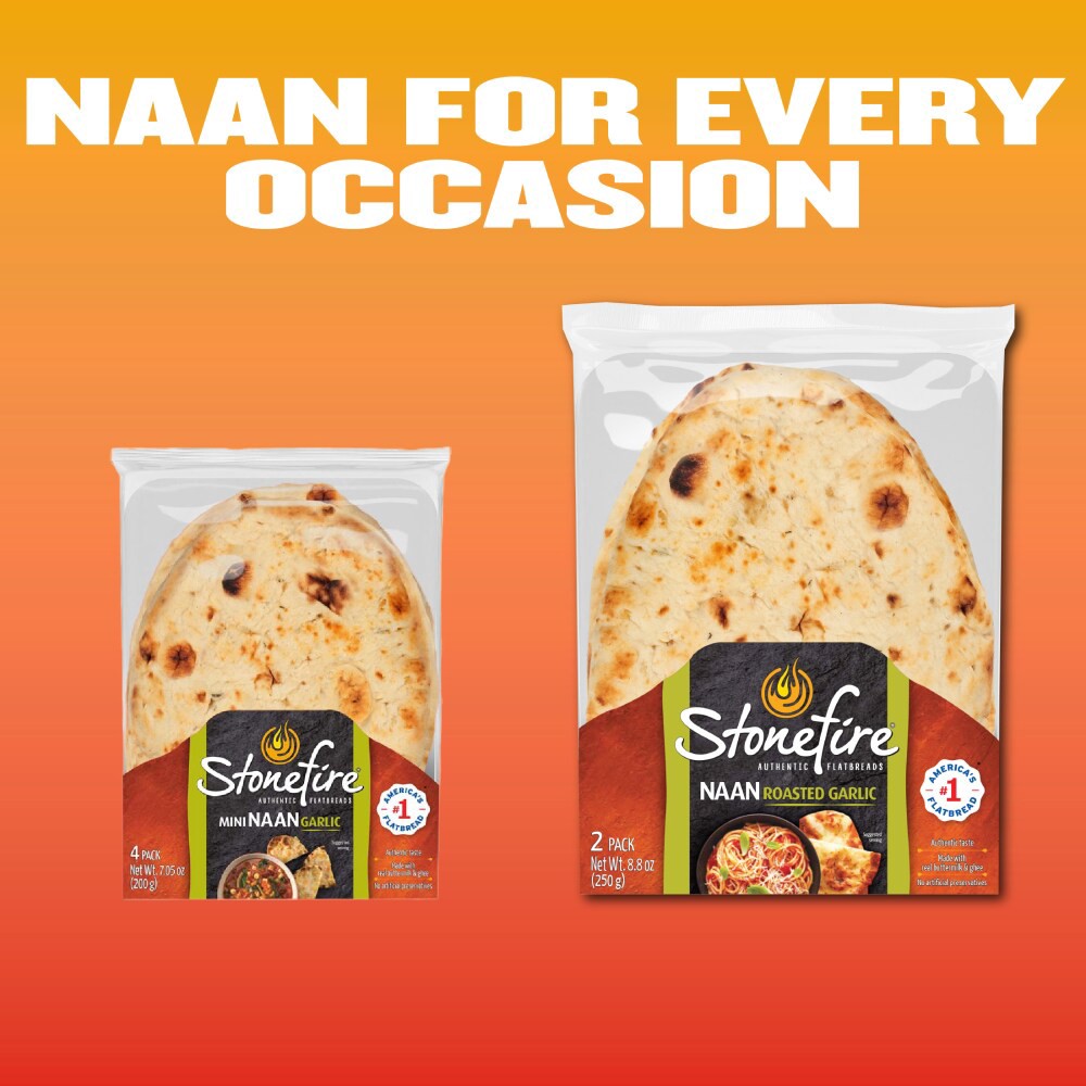 slide 3 of 6, Stonefire Garlic Naan Mini 4 ea, 7 oz