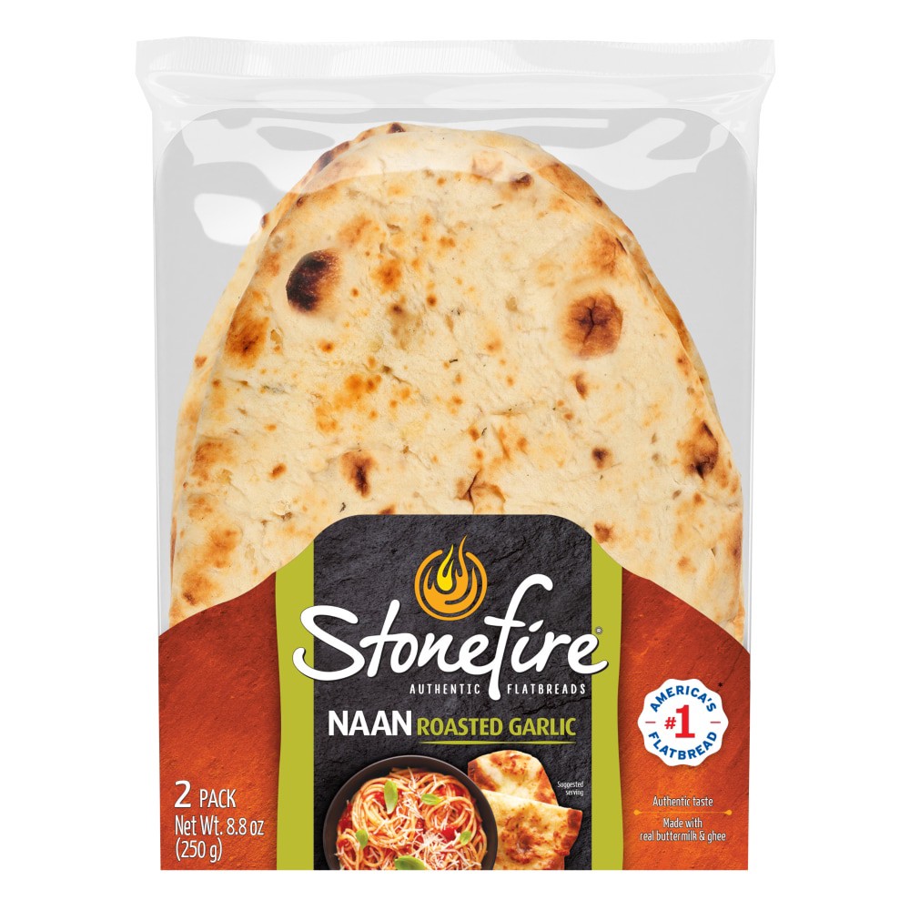 slide 5 of 6, Stonefire Garlic Teardrop Naan, 2 ct