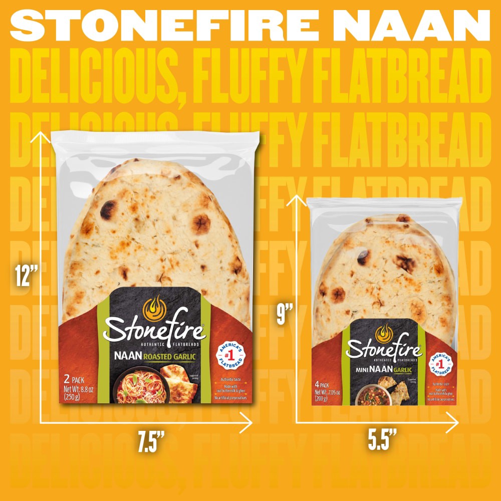 slide 3 of 6, Stonefire Garlic Teardrop Naan, 2 ct