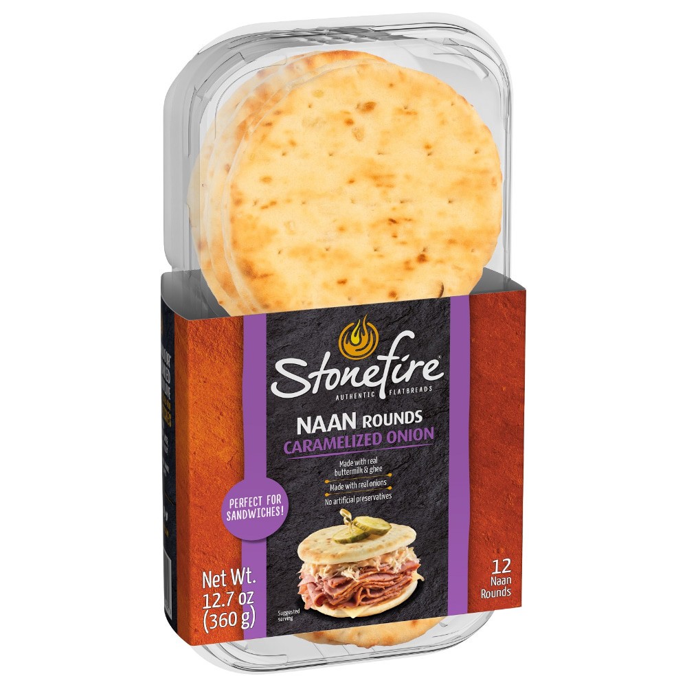 slide 2 of 6, Stonefire Rounds Caramelized Onion Naan 12 ea, 12 ct