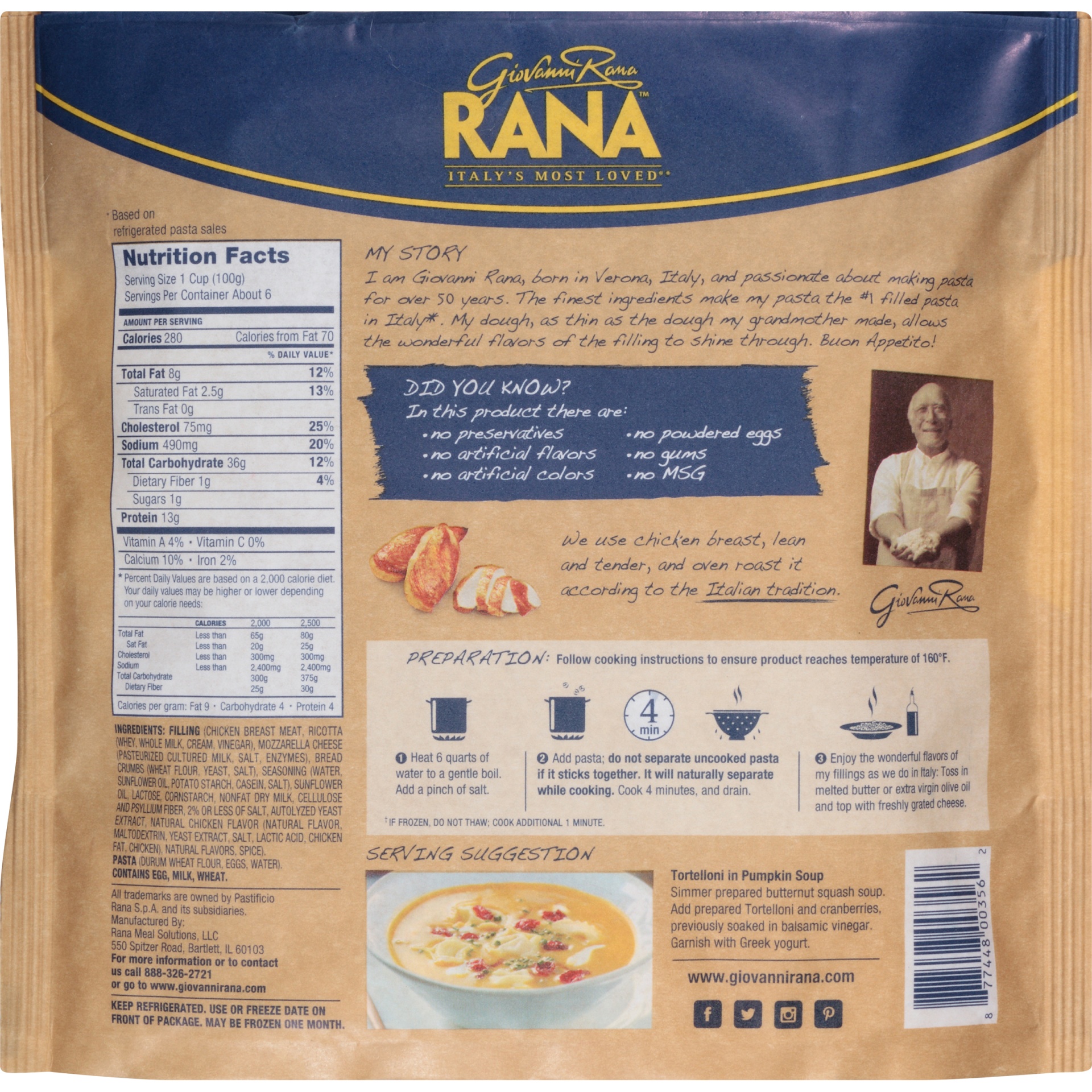 slide 5 of 7, Rana Tortelloni, Signature, Chicken Mozzarella, Family Size, 20 oz