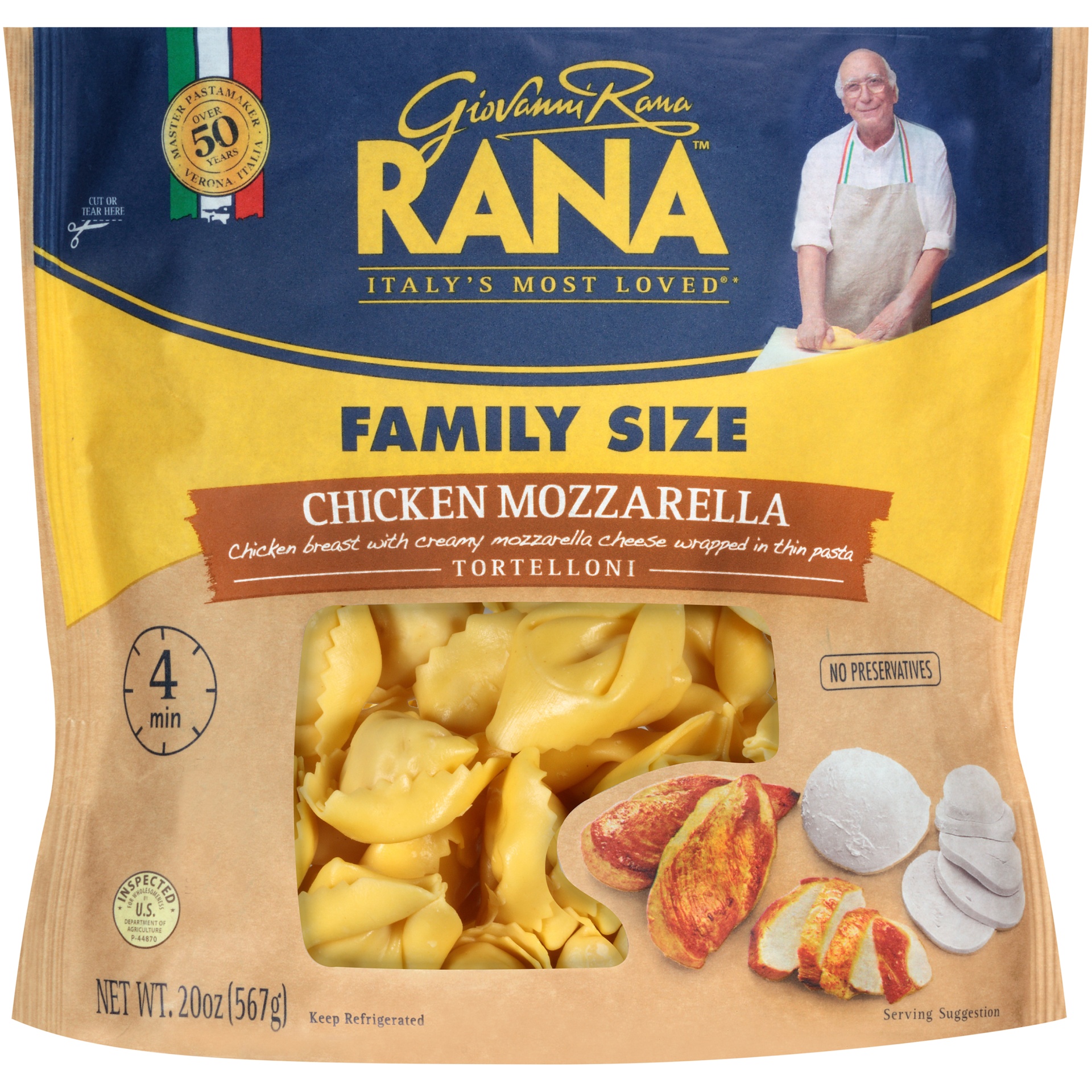 slide 7 of 7, Rana Tortelloni, Signature, Chicken Mozzarella, Family Size, 20 oz