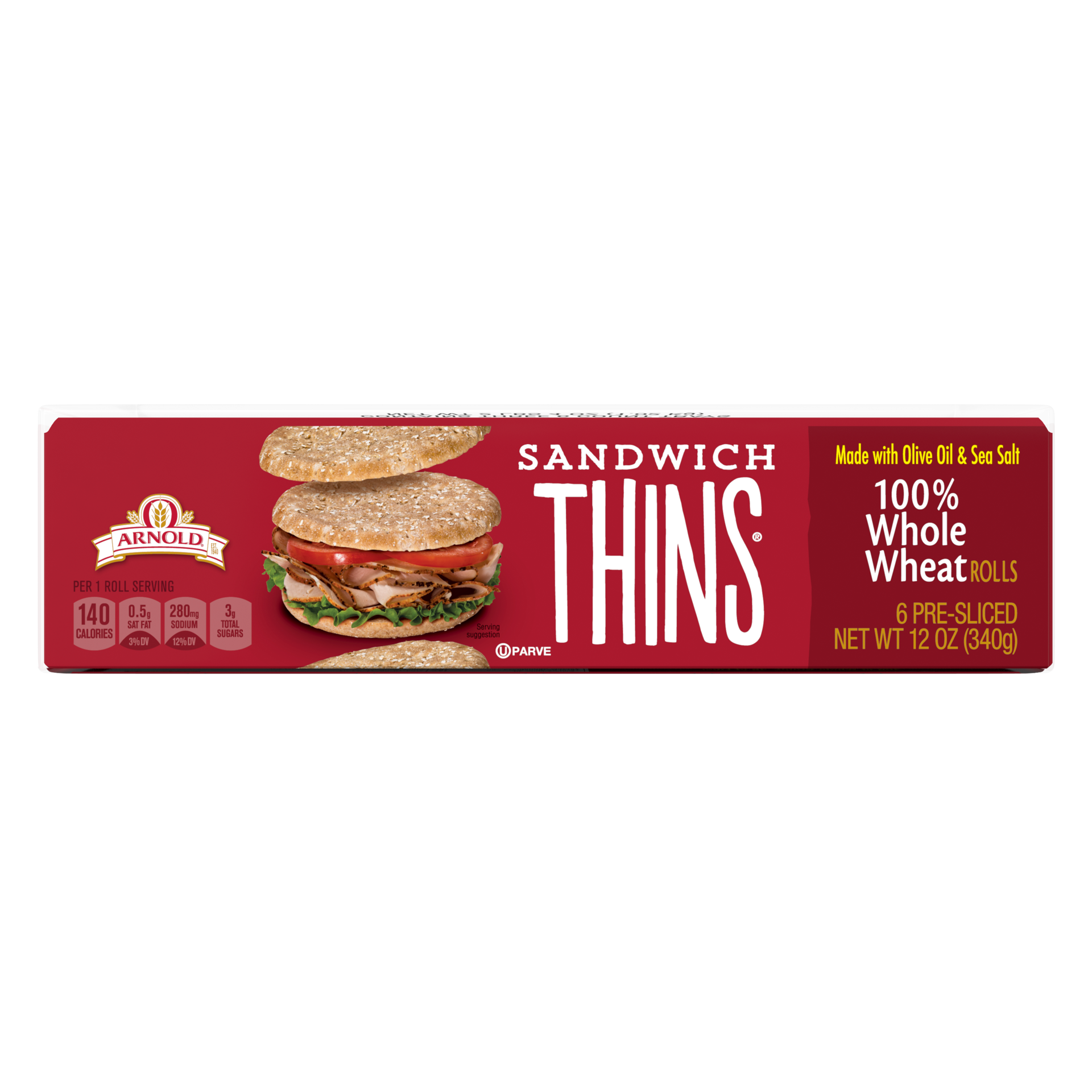 slide 3 of 5, Arnold 100% Whole Wheat Sandwich Thins, 18 Rolls, 18 ct