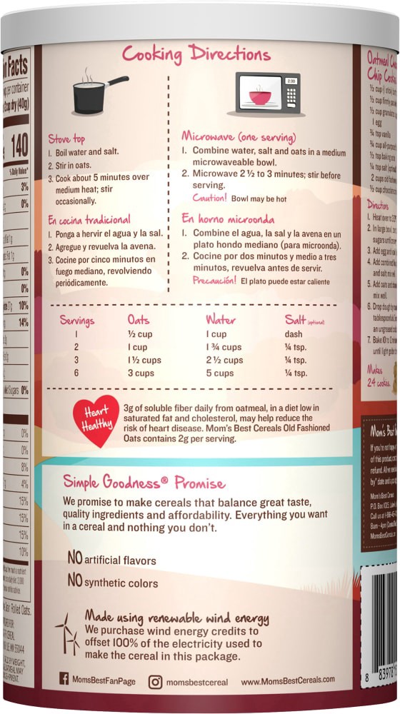 slide 2 of 4, Mom's Best Naturals Old Fashioned Oats Cereals, 16 oz