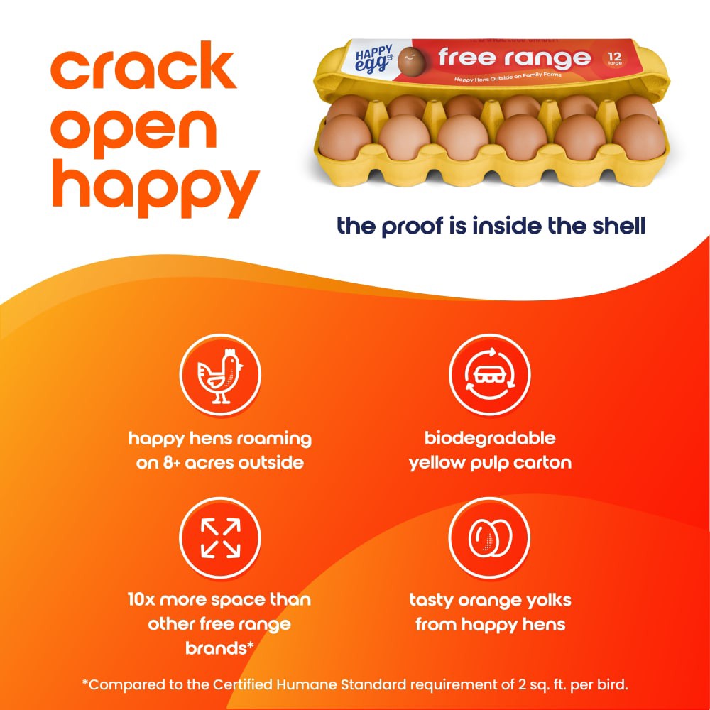 slide 6 of 6, Happy Egg Co. Eggs, Free Range, Large, 12 ct