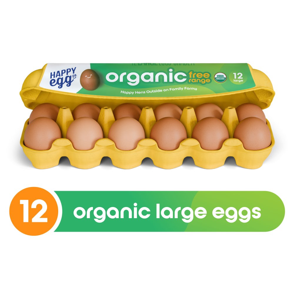 slide 2 of 6, Happy Egg Co. Eggs, Organic, Free Range, Large, 12 ct