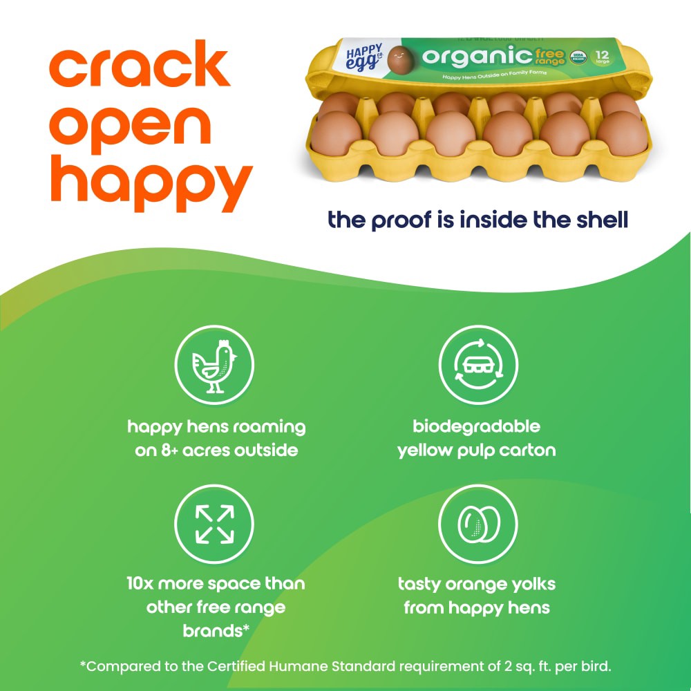 slide 6 of 6, Happy Egg Co. Eggs, Organic, Free Range, Large, 12 ct
