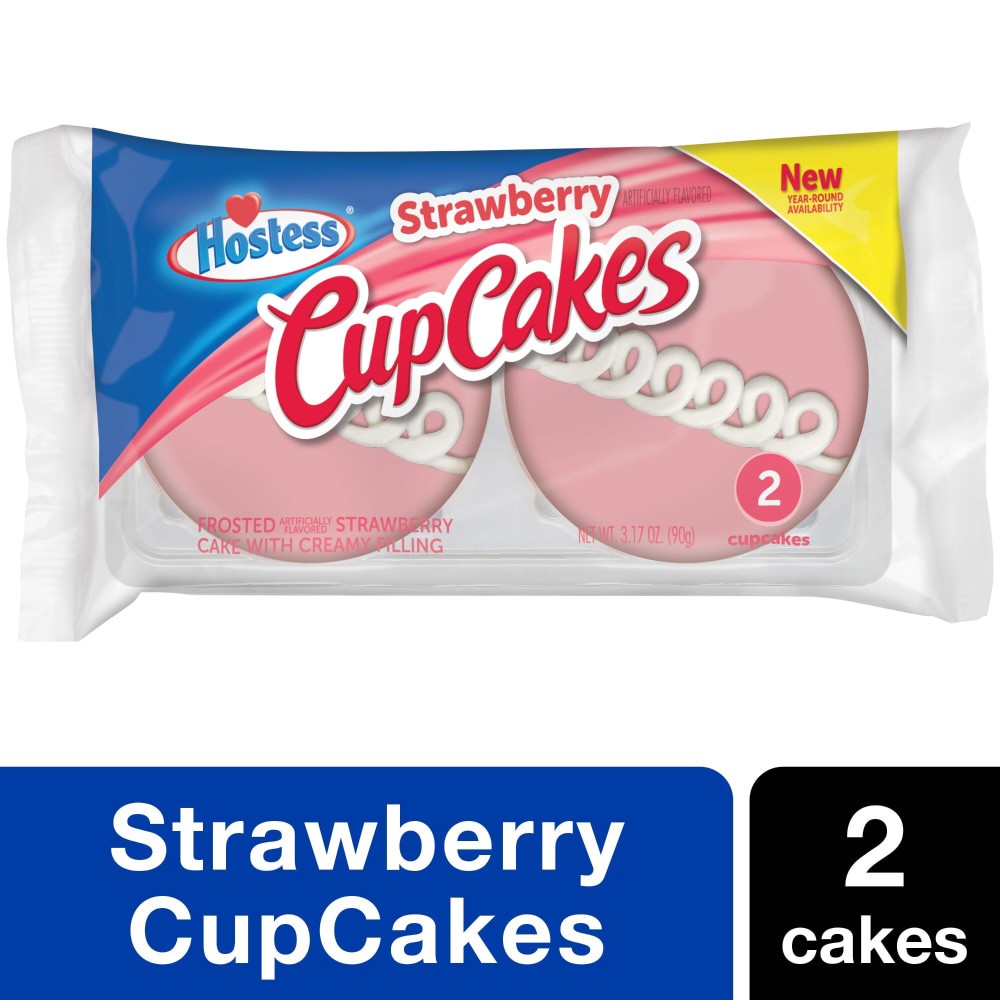 slide 4 of 6, HOSTESS Strawberry CupCakes, Frosted Cake with Creamy Filling - 2 count, 3.17 oz, 2 ct