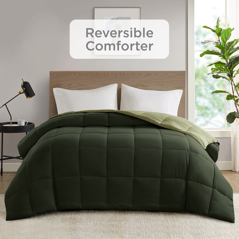 slide 3 of 3, Everday Living Reversible Down Alternative Comforter - Green, Twin/ Twin XL