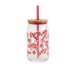Holiday Home Candy Cane Toss Christmas Soda Can Glass Sipper