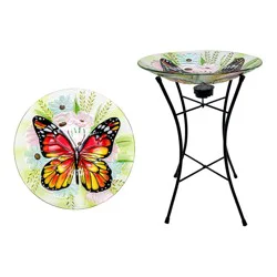 HD Designs Outdoors Butterfly Birdbath with Solar Stand, 15 in
