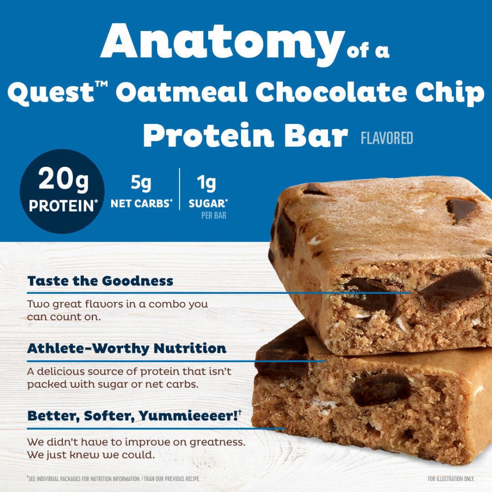 slide 5 of 5, Quest Oatmeal Chocolate Chip Bars, 8.5 oz