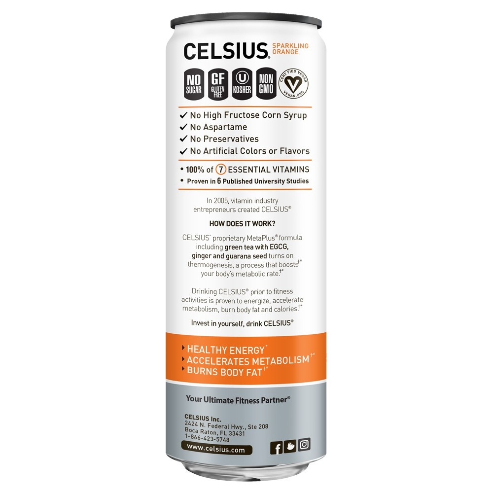 slide 5 of 6, CELSIUS Sparkling Orange, Functional Essential Energy Drink 12 Fl Oz Single Can, 12 oz