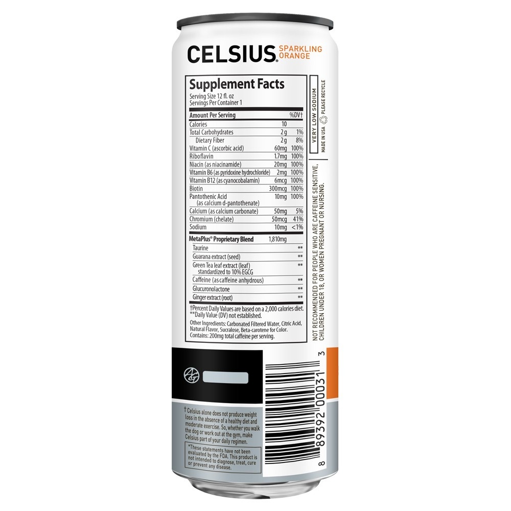 slide 6 of 6, CELSIUS Sparkling Orange, Functional Essential Energy Drink 12 Fl Oz Single Can, 12 oz