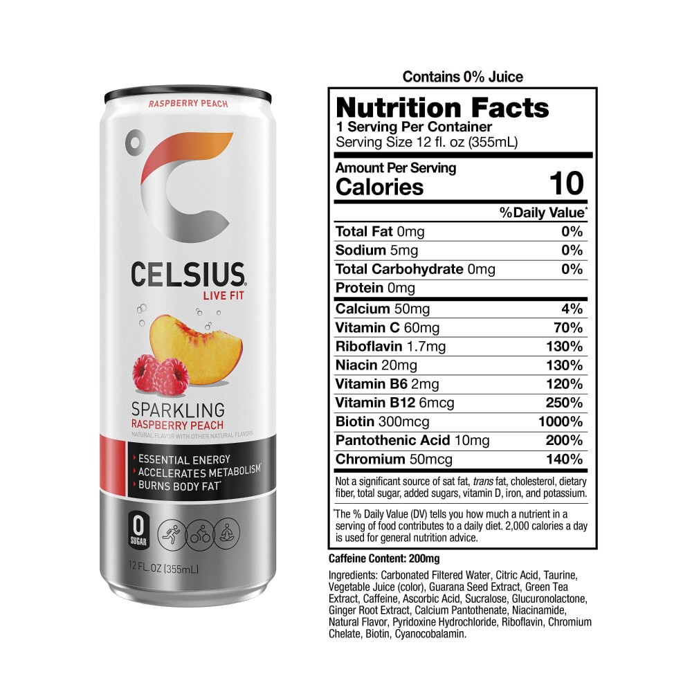slide 5 of 5, Celsius Raspberry Peach - 12 fl oz, 12 fl oz