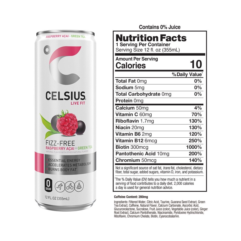 slide 2 of 5, Celsius Originals Green Tea Raspberry Acai, Single Can - 12 oz, 12 oz
