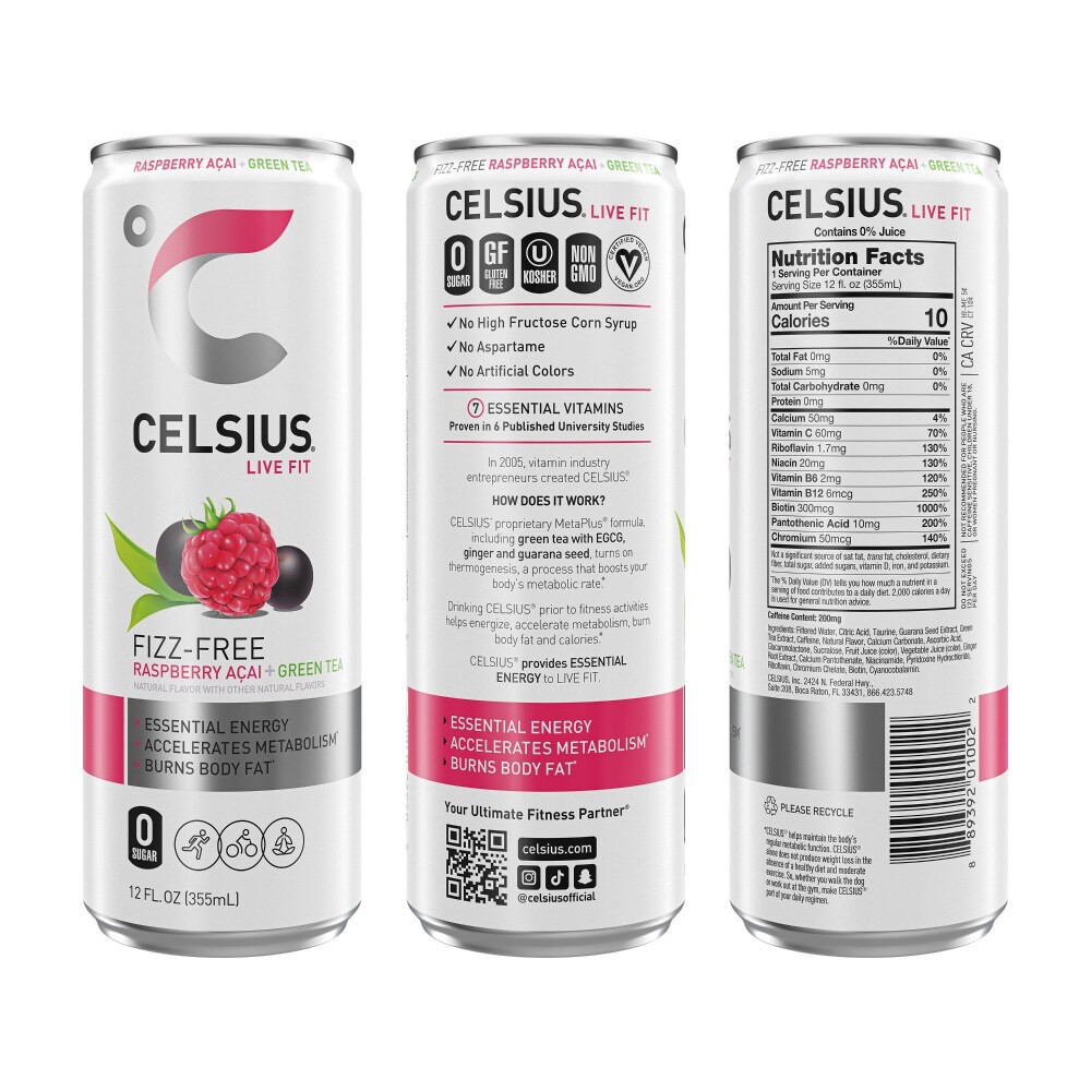 slide 4 of 5, Celsius Originals Green Tea Raspberry Acai, Single Can - 12 oz, 12 oz