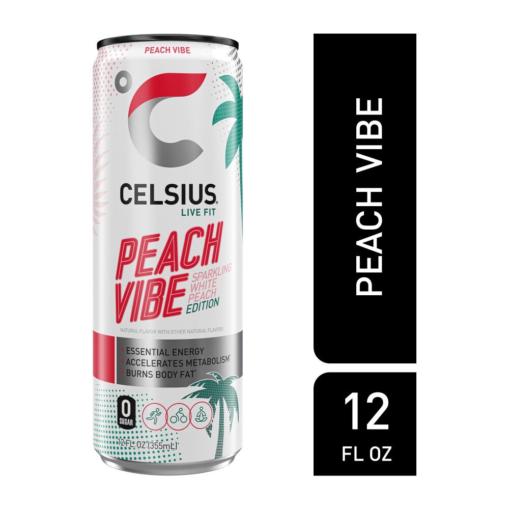 slide 2 of 2, CELSIUS Limited Edition Sparkling Peach Vibe Dietary Supplement Sports Drink, 12 fl oz