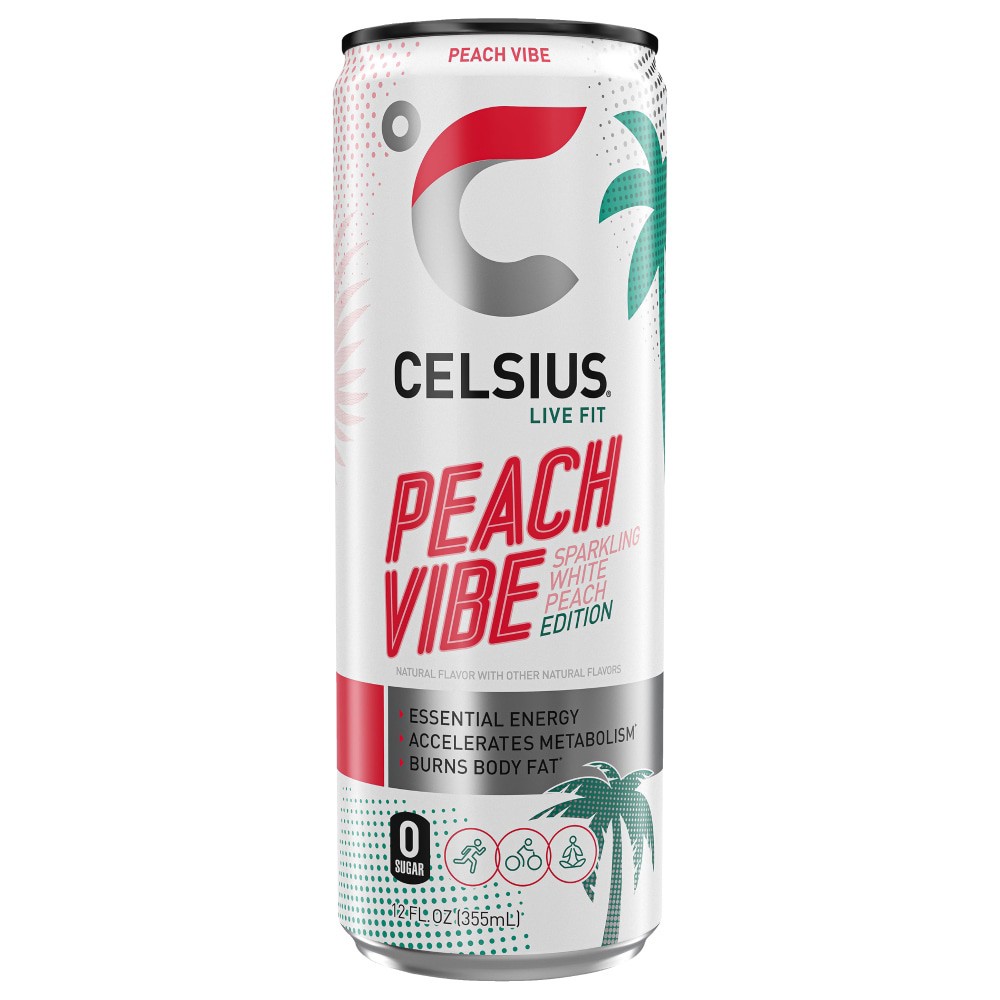 slide 3 of 3, CELSIUS Sparkling Energy Drink, Peach Vibe - 12 fl oz, 12 fl oz