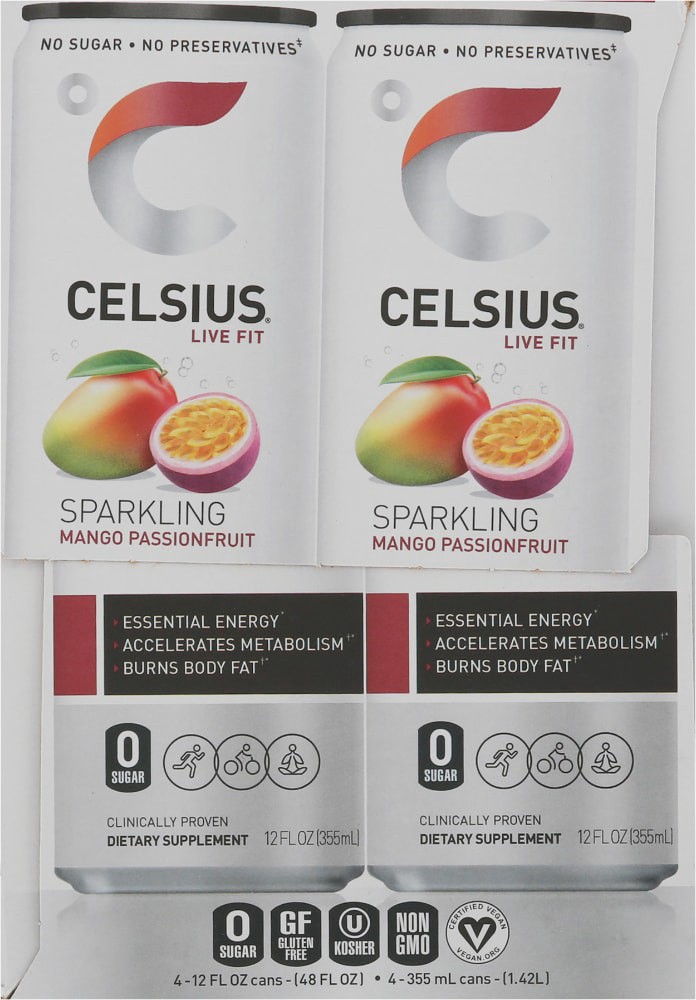 slide 3 of 5, CELSIUS Live Fit Sparkling Mango Passionfruit Energy Drink 4 - 12 fl oz Cans, 4 ct