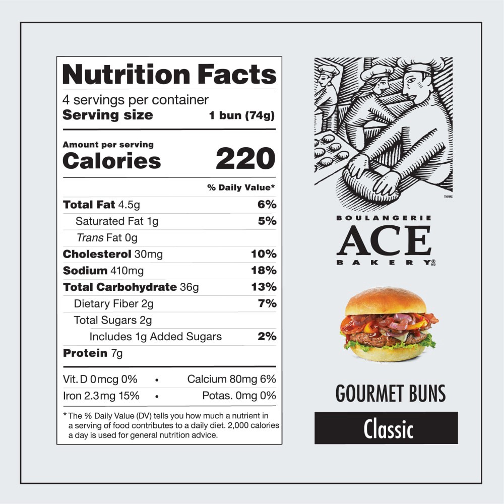 slide 3 of 5, Ace Bakery Classic Gourmet Burger Bun, 4 ct / 10.4 oz