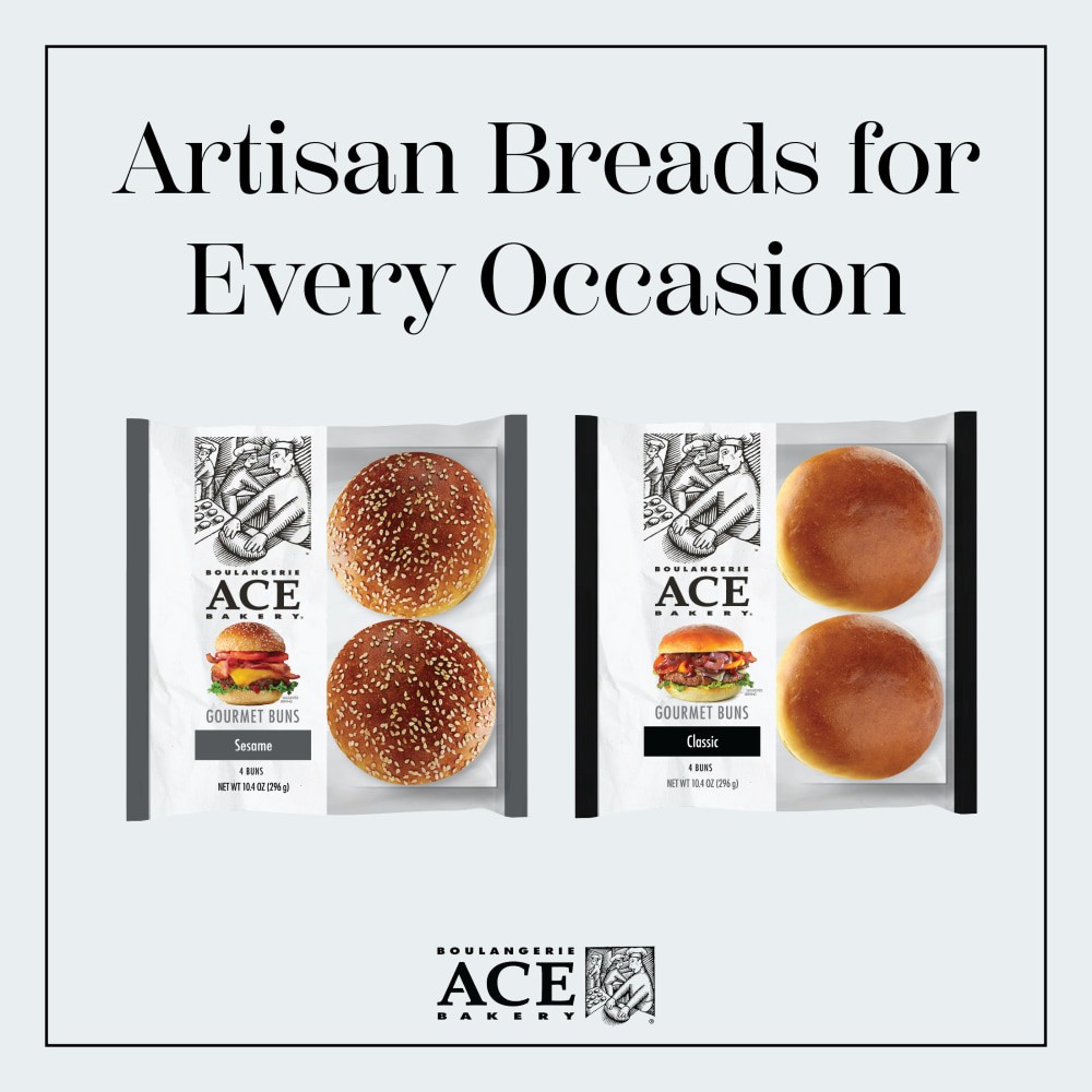 slide 4 of 5, Ace Bakery Sesame Gourmet Burger Bun, 4 ct / 10.4 oz