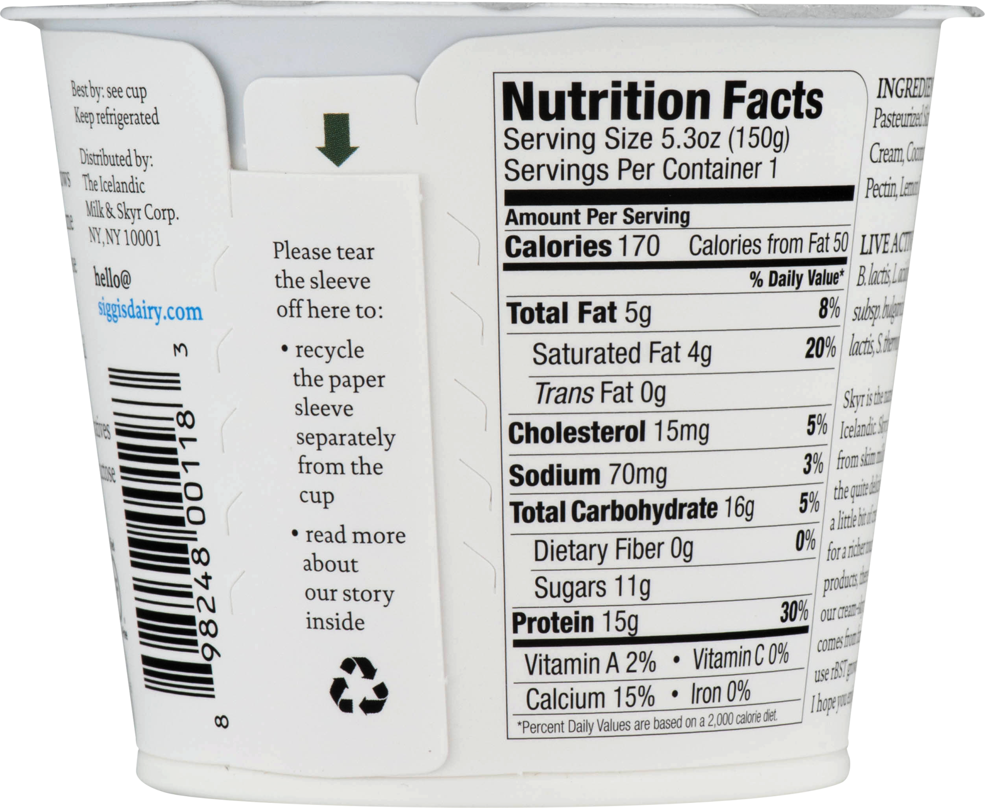 slide 3 of 3, Siggi's siggi’s Icelandic Skyr Lowfat Yogurt, Coconut, 5.3 oz