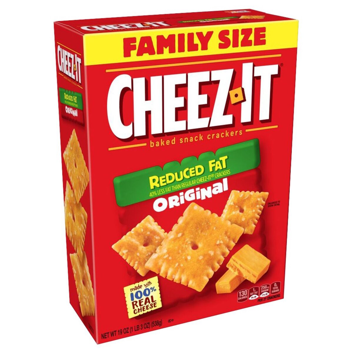 slide 1 of 5, Cheez-It Baked Snack Cheese Crackers, Reduced Fat, Original, Family Size, 19 oz