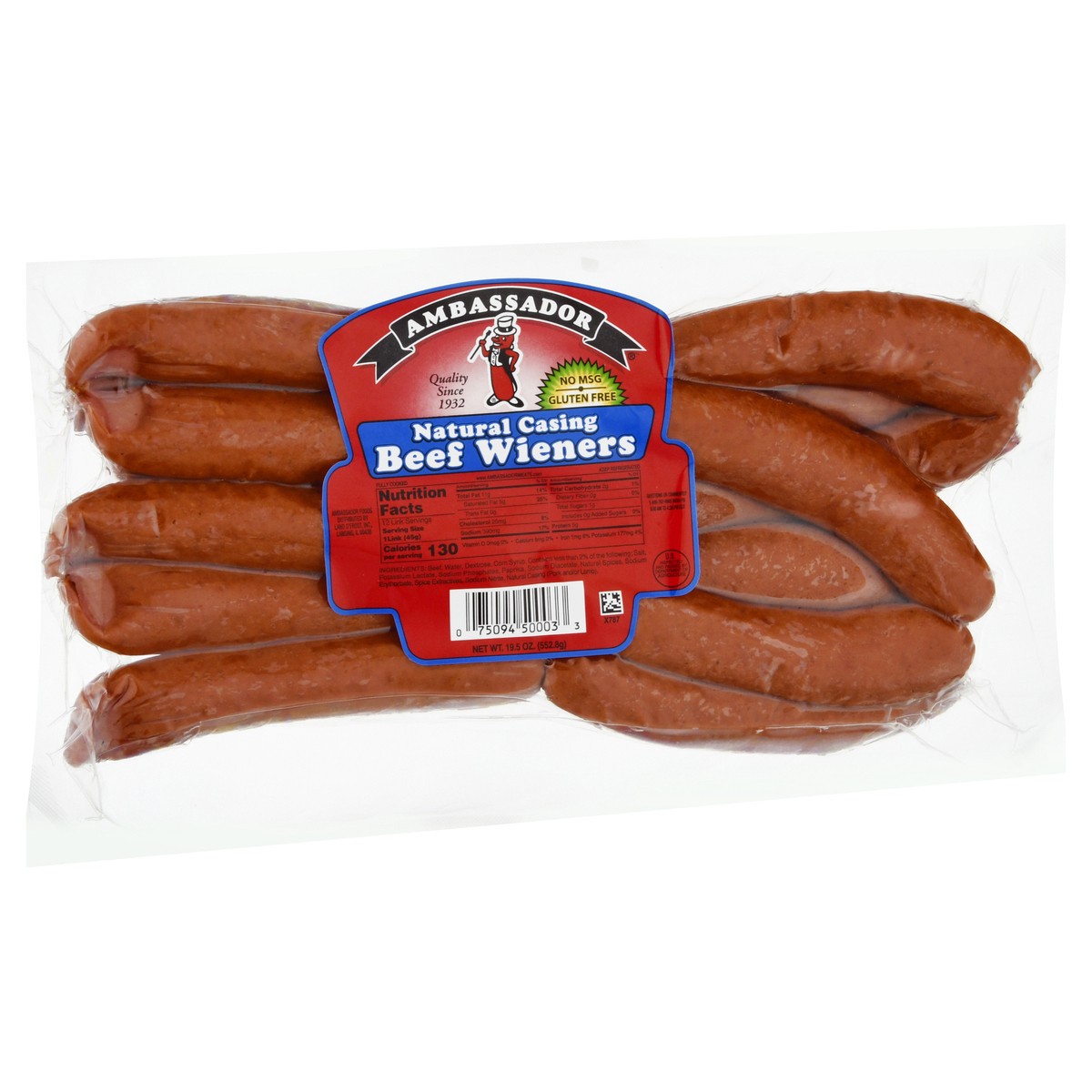 slide 6 of 9, Ambassador Natural Casing Beef Weiners, 19.5 oz