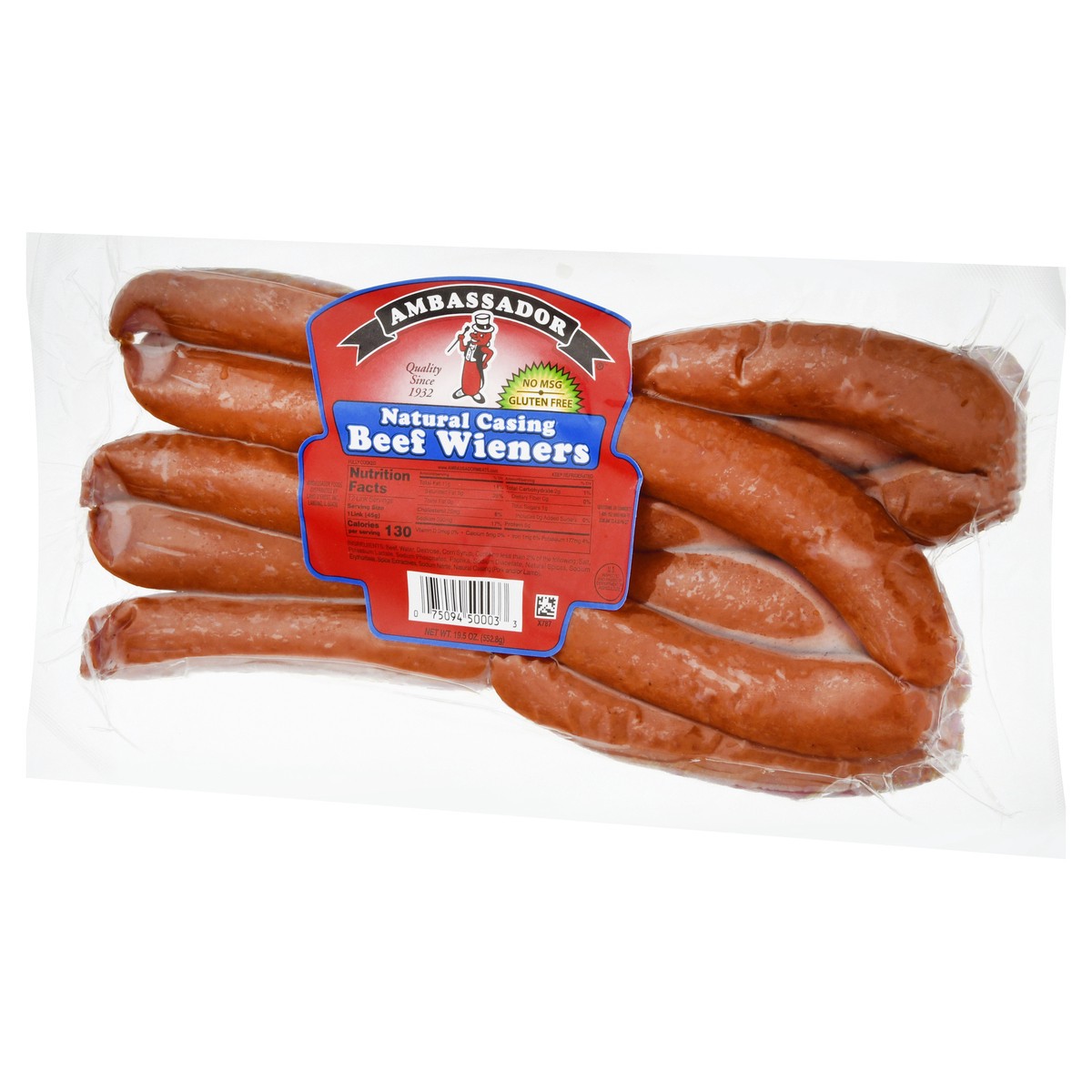 slide 8 of 9, Ambassador Natural Casing Beef Weiners, 19.5 oz