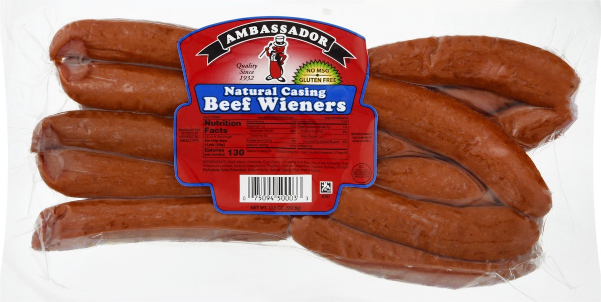 slide 2 of 9, Ambassador Natural Casing Beef Weiners, 19.5 oz