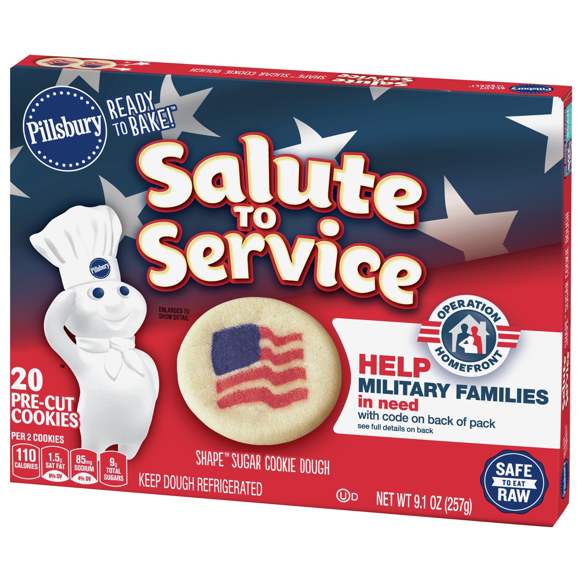 slide 9 of 9, Pillsbury Shape Flag Sugar Cookie Dough, Salute To Service, 20 Pre-Cut Cookies, 9.1 oz., 20 ct