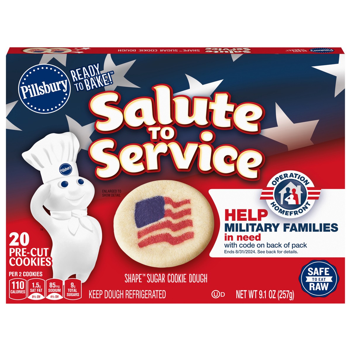 slide 1 of 9, Pillsbury Shape Flag Sugar Cookie Dough, Salute To Service, 20 Pre-Cut Cookies, 9.1 oz., 20 ct