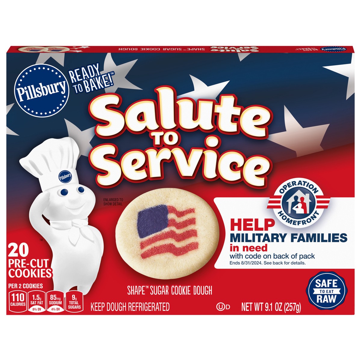 slide 1 of 9, Pillsbury Shape Flag Sugar Cookie Dough, Salute To Service, 20 Pre-Cut Cookies, 9.1 oz., 20 ct