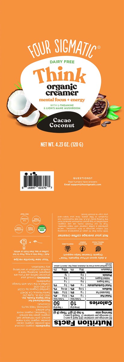 slide 2 of 9, Four Sigmatic Focus Organic Creamer Chocolate MS, 4.23 oz