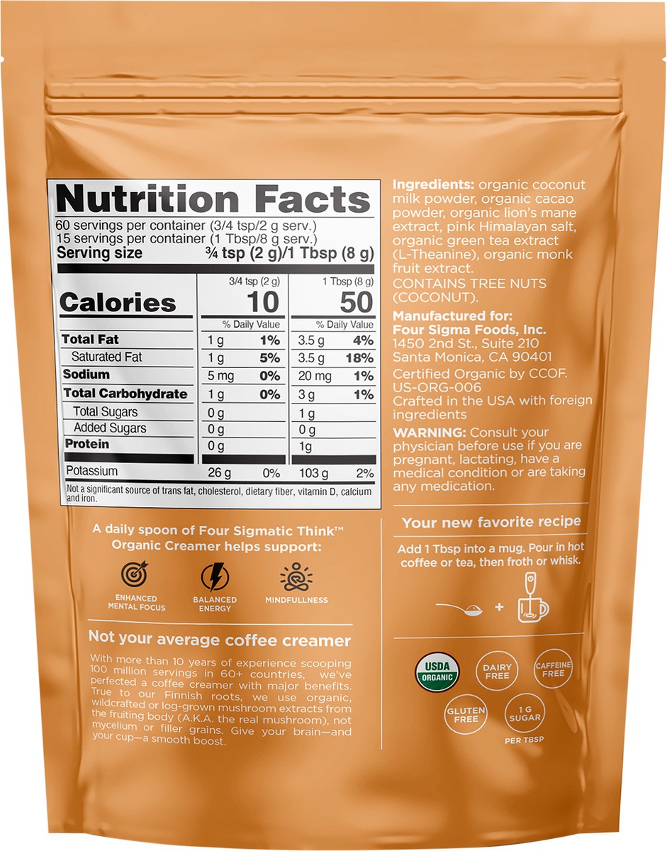 slide 3 of 9, Four Sigmatic Focus Organic Creamer Chocolate MS, 4.23 oz