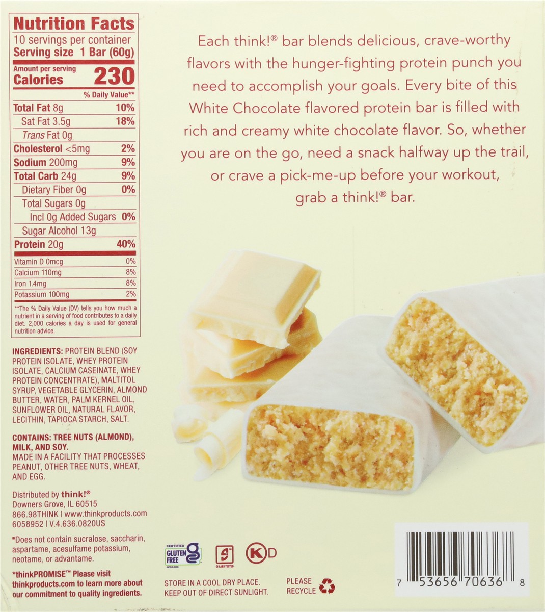 slide 4 of 12, think! White Chocolate High Protein Bars 10 - 2.1 oz Bars, 10 ct; 2.1 oz