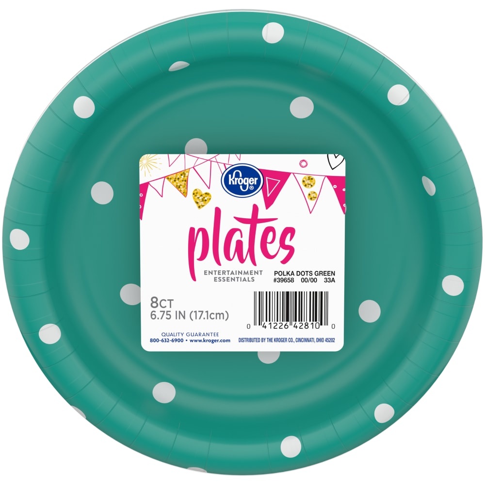 slide 1 of 1, Kroger Entertainment Essentials Plates 8 Count - Polka Dots Green, 6.75 in
