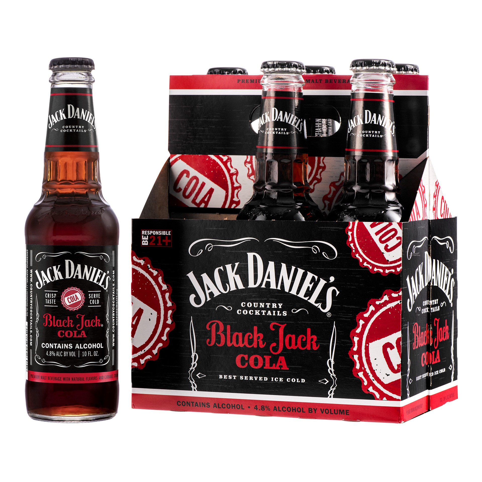 slide 1 of 10, Jack Daniel's Country Cocktails Black Jack Cola, 6 Pack, 10 oz Bottles, 6 ct; 10 oz