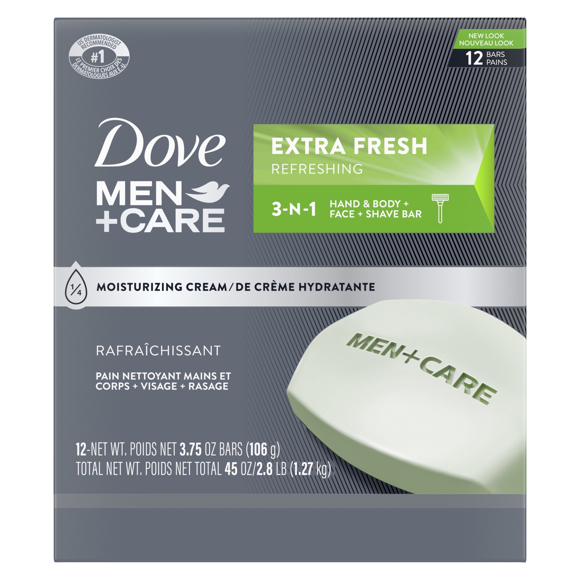 slide 4 of 4, Dove Men + Care Extra Fresh Hand & Body + Face Shave Bar 12 ea, 12 ct, 3.75 oz