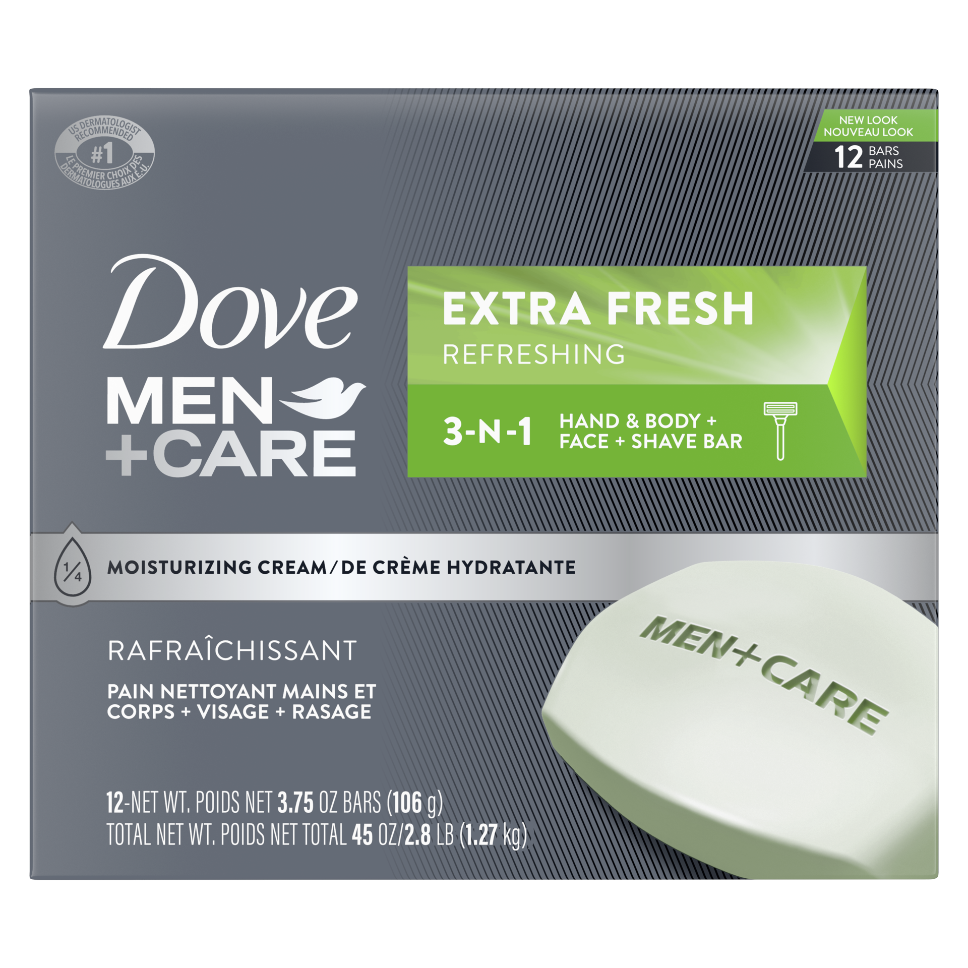 slide 2 of 4, Dove Men + Care Extra Fresh Hand & Body + Face Shave Bar 12 ea, 12 ct, 3.75 oz