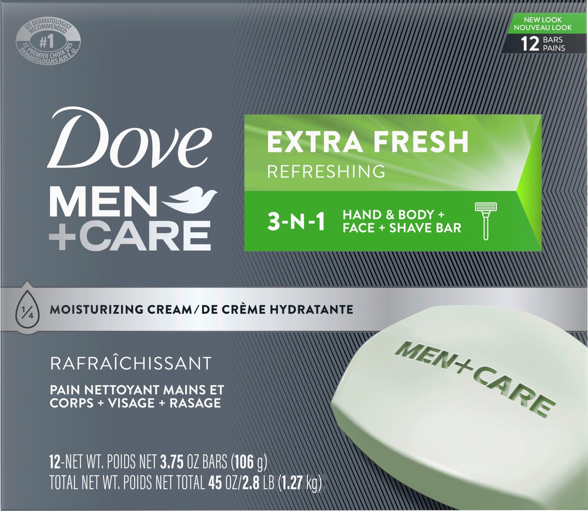 slide 1 of 4, Dove Men + Care Extra Fresh Hand & Body + Face Shave Bar 12 ea, 12 ct, 3.75 oz