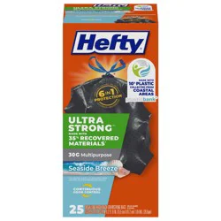 Hefty Ultra Strong 30 Gallon Drawstring Seaside Breeze Trash Bags Large 25 ea