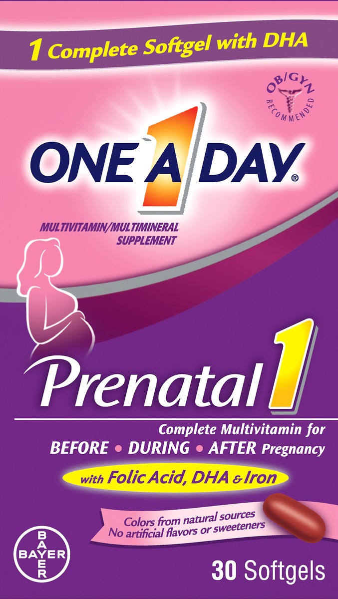 slide 1 of 10, One A Day Prenatal 1 Multivitamin Softgels 30 ct Box, 30 ct