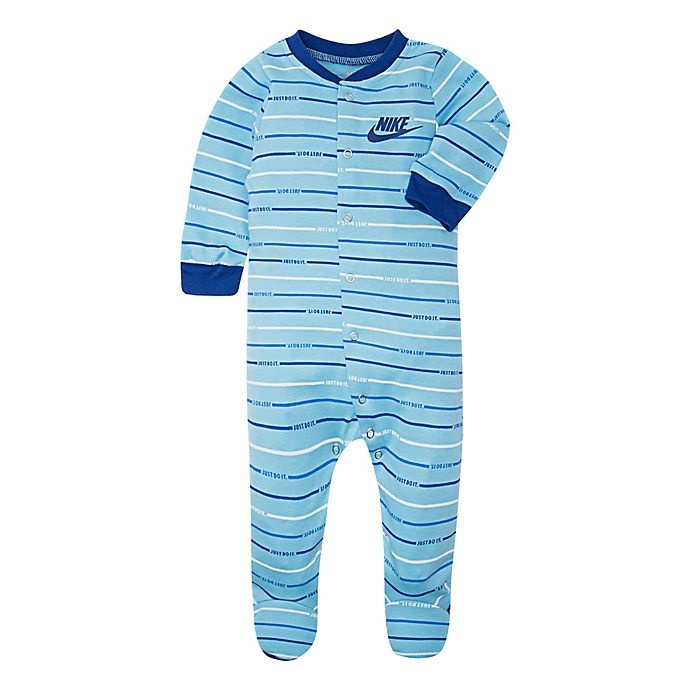 slide 1 of 1, Nike Newborn Striped Footed Coverall - Light Blue, 1 ct