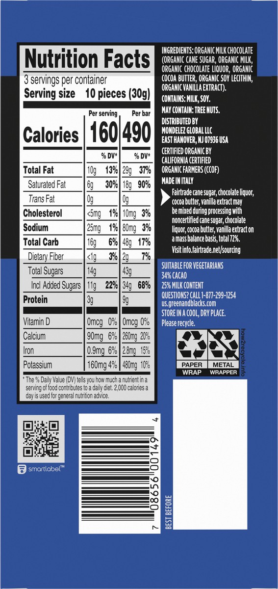 slide 6 of 9, Green Blacks Green & Black's Organic Milk Chocolate Bar, 34% Cacao, 3.17 oz, 3.17 oz